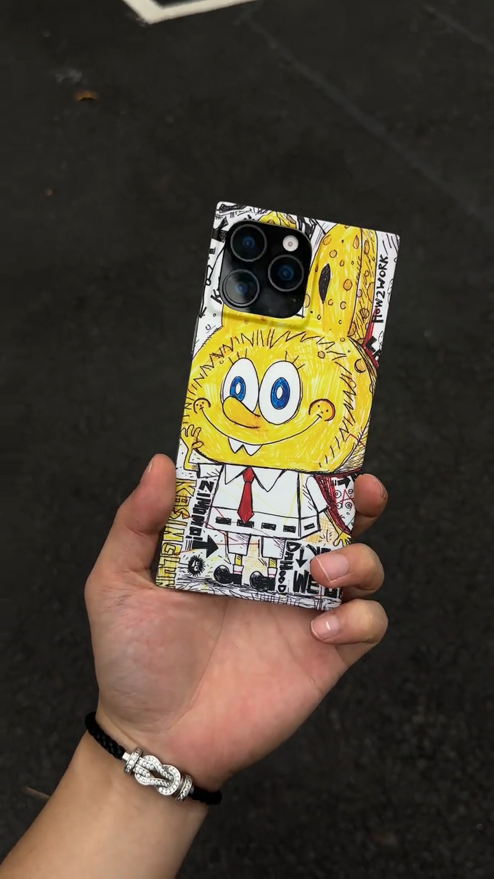 卡通方形塗鴉磨砂手機殼